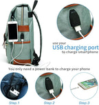 Mancio Vintage Laptop Backpack with USB Charging Port, Slim Tear Resistant Business Backpack for Travelling, College, Casual Daypacks for Men,Women, Fits up to 15.6Inch Notebook, Green