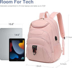 Boavan Laptop Backpack for women, 15.6 inch Laptop Bag with USB Port, Waterproof Travel Work Backpack Purse, Anti-Theft Teacher Nurse Doctor Casual Bookbags Office Business backpack，Pink