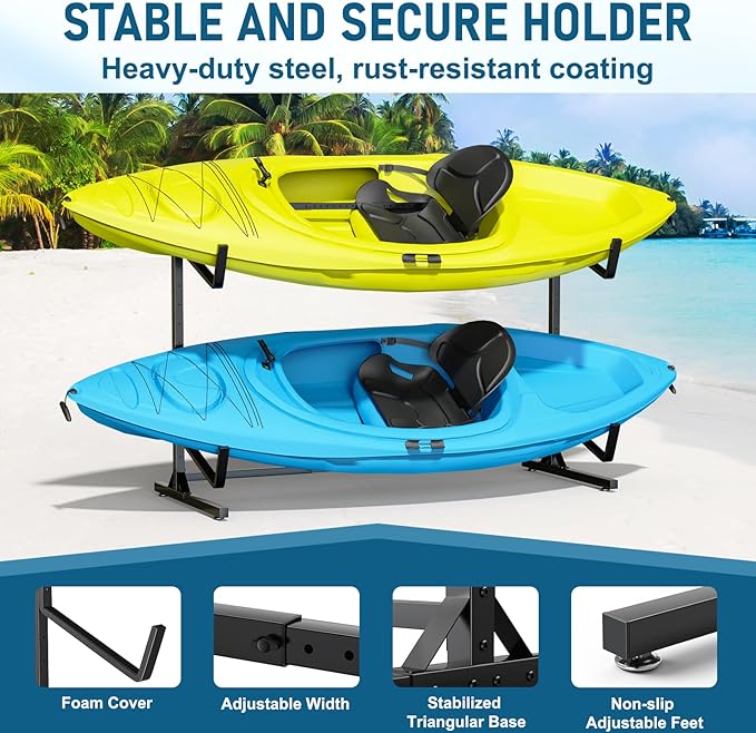 Kayak Storage Rack, Heavy Duty Freestanding Kayak Rack for Garage and Outdoor Storage, Kayak Stand Adjustable for Kayak, Canoe, Surfboard and Paddle Board