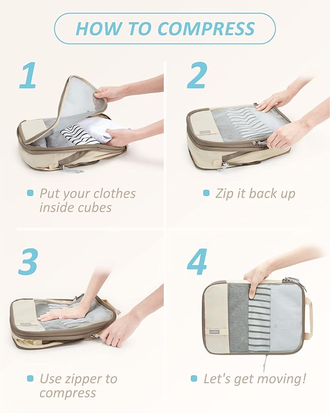 BAGSMART 6 Set /4 Set/2 Set Compression Packing Cubes for Travel, Lightweight Luggage Organizer Bags, Durable Space Saver Bags Travel Essentials