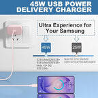 45W USB-C Super Fast Charger Type C Android Phone Charging Block for Samsung Galaxy S26 S25 S24 S23 Ultra/S26 S25 S24 S23 S22 S21 S20/Note 10/20,PPS Charger with 6.6FT Cord-Pink