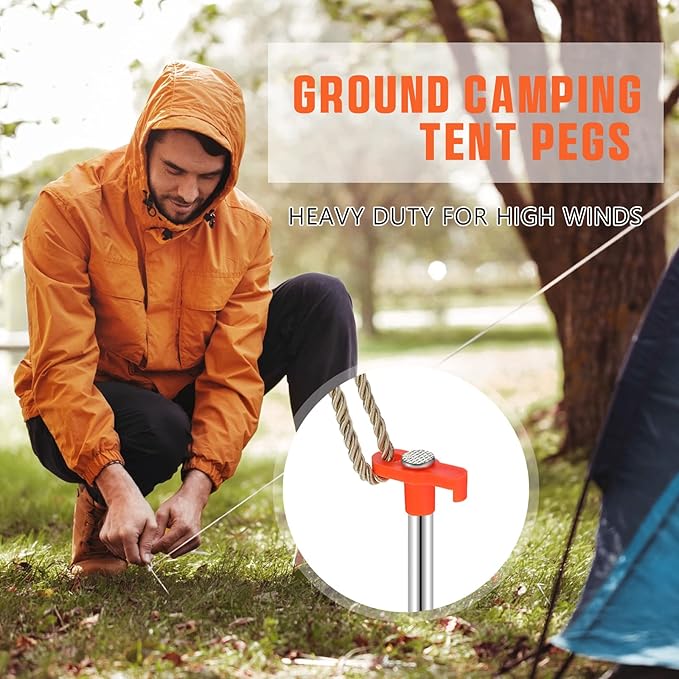 Shimeyao 10" Tent Stakes Camping Heavy Duty Stakes Bulk Metal Ground Pegs Camping Spikes Galvanized for Outdoor Pitching Canopy