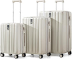 Hanke Expandable Hardshell Luggage Sets 3 piece Carry on Luggage with Wheels Suitcases Lightweight Checked Travel Luggage Rolling Large Suitcase Travel Luggage Bag Woman Men 20/24/29 Inch(Ivory White)