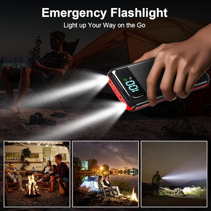 Portable Charger Power Bank 52800mAh Powerbank PD 30W and QC 4.0 Fast Charging Built-in Bright flashlight LED Display 2 USB 1Type-C Output External Battery Pack for iPhone, Samsung, iPad etc (red)