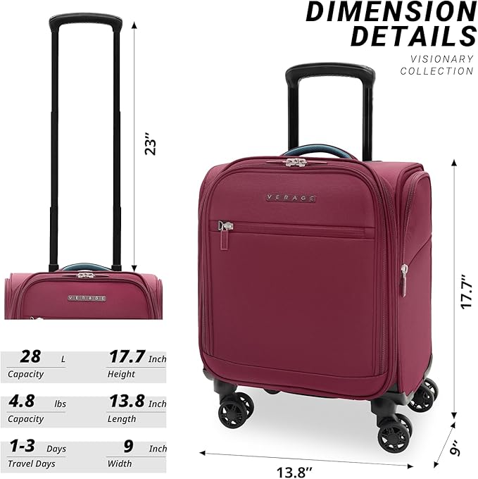 Verage Underseat Carry On Luggage with Wheels & USB Port,14 inch Wheeled Spinner Bag Carry-on Luggages for Airlines, Lightweight Suitcase Men Women, Pilots and Crew (14.5-Inch Plus Underseat Pro)