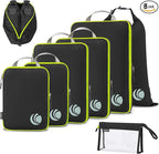 Cipway Compression Packing Cubes, Lightweight Travel Luggage Organizers with Shoe, Toiletry & Laundry Bags, Travel Essentials for Carry-on Suitcase (8 Piece, Black)