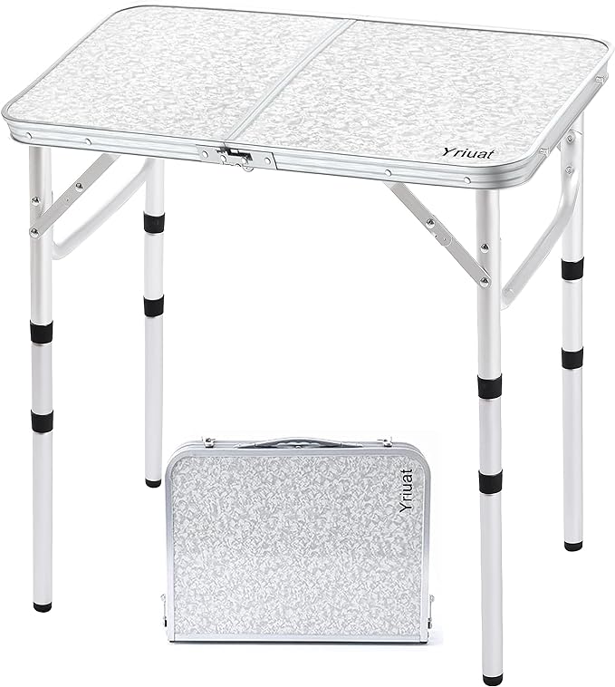 Yriuat Folding Camping Table 2ft Portable Pinic Table Adjustable Height Small Card Table Aluminum Foldable Lightweight with Carry Handle for Outdoor Indoor Hiking Camp BBQ Beach