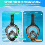 Snorkeling Gear for Adults, Full Face Snorkel Mask, Scuba Diving Mask with Detachable Camera Mount, 180 Degree Panoramic View Anti-Leak Anti-Fog