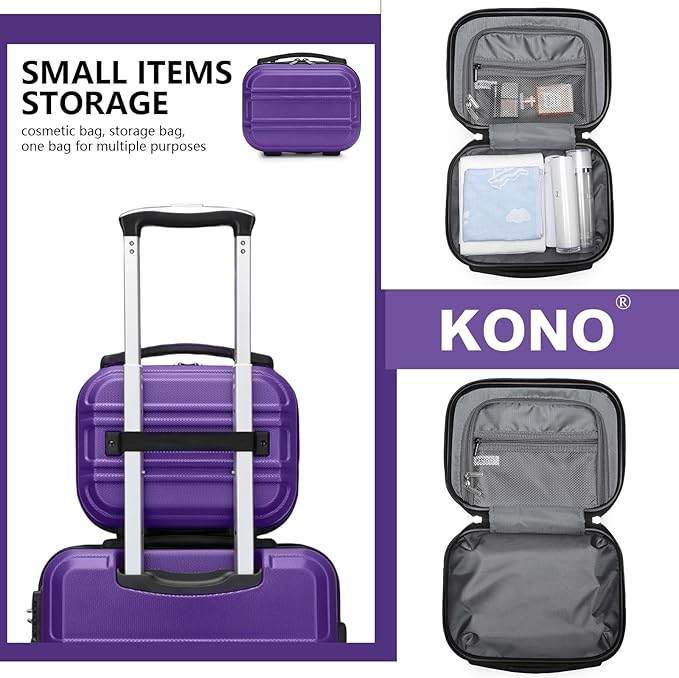 Kono Carry On Luggage Set Lightweight Airline Approved Carry On Suitcase with TSA Lock Spinner Wheels Durable Luggage Hardside Purple
