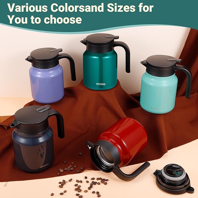 34Oz Thermal Coffee Carafe for Hot/Cold, Stainless Steel Thermos Carafes for Hot Liquids, Dustproof Insulated Hot Water Carafe for Party/Home,Seafoam