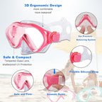 Kids Mask Fins Snorkel Set Snorkeling Packages, with Diving Mask, Snorkel, Adjustable Swim Fins, Mesh Bag, Anti-Fog Anti-Leak Snorkeling Gear for Kids for Snorkeling Swimming Diving