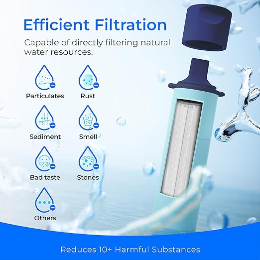 Waterdrop Water Filter Straw, Water Purifier Survival for Camping, Travel, Backpacking and Emergency Preparedness, Water Filtration System Survival, 4 Pack, Light Blue