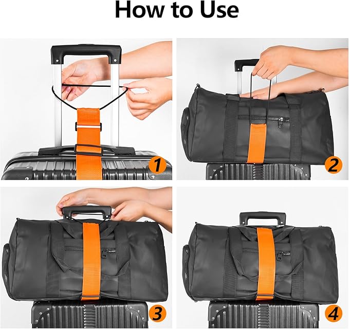 BILIONE Add a Bag Luggage Straps 4 Pack, Adjustable Bungee Elastic Belt to Connect Two Suitcases, Secure Carry On & Travel Essentials (Rainbow)