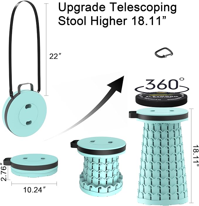 ALEVMOOM Upgraded Portable Collapsible Stool with Cushion, Telescoping Folding Stool for Adults, Lightweight Yet More Sturdy Capacity 600 lbs for Camping Fishing Hiking BBQ