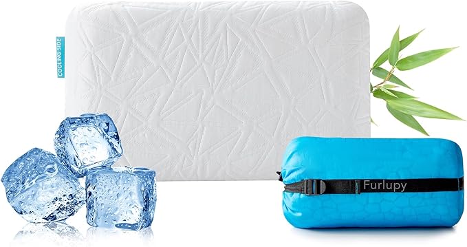 Small Gel Memory Foam Camping Pillow Travel - Contoured Support -Compressible Pillow Ideal for Backpacking, Camping, Travel, Car, Airplane,Office Nap