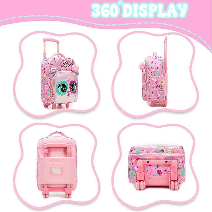 Kids Carry On Luggage with Wheels Softside Kids Suitcase for Girls Airline Approved & Girls Multi-function Carry Bag 4pcs Set