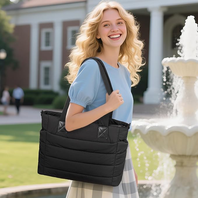Tote Bag for Women Puffer Work Tote Handbag Large Quilted Nurse Bag with Zipper for Travel