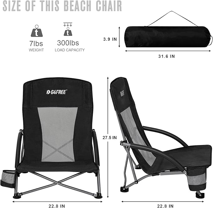 G4Free Beach Chair Folding Portable Beach Backpack Camping Chair for Adults with Mesh Back