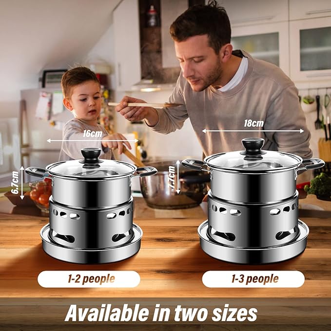 Camping Cookware Set, Portable Camping Stove With Pot Stainless Steel Alcohol Stove, No Electricity Required Adjustable Fire, for Camping Outdoor Kitchen Cooking Picnic for 1-2