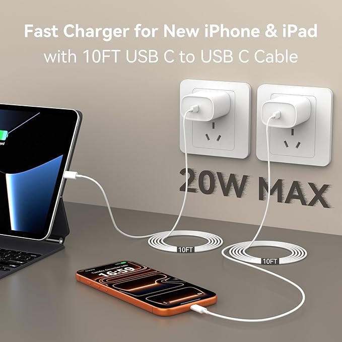 Phone 17 16 15 Charger Fast Charging, 3 FT Long USB C Charger Cord with 20W Type C Fast Phone Charging Block forPhone 17/17 Pro/17 Pro max/Air/Phone 16 15 Pro Max Plus, iPad, Android,White
