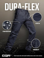 CQR Men's Flex Ripstop Tactical Pants, Water Resistant Stretch Cargo Pants, Lightweight EDC Hiking Work Pants