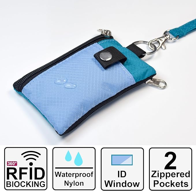 Minimalist RFID Blocking Small Wallet with ID Window,WaterResistant Zip Id Case Wallet with Lanyard Keychain for Cards,Cash,Travel,Women,Men