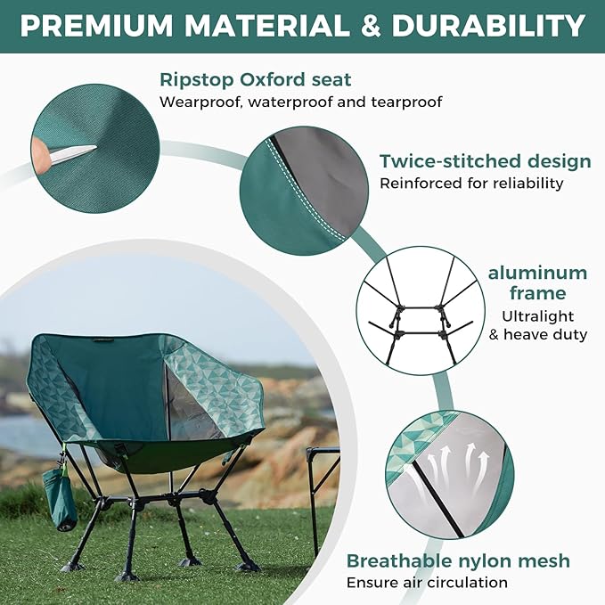 ATEPA UFO3.0 Backpacking Camping Chair, Ultralight Extra Wide Comfortable Folding Chairs 330lbs Heavy Duty Portable Hexagon Ergonomic Height Adjustable Seat with Anti-Sinking Feet for Hiking Outdoor