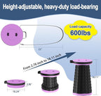 ALEVMOOM 2025 Upgraded 18.1" Collapsible Stool with Cushion & Carry Bag, 600lbs Max Weight Portable Telescoping Stool, More Sturdy Lightweight Retractable Seat Folding Chair for Camping & Outdoors