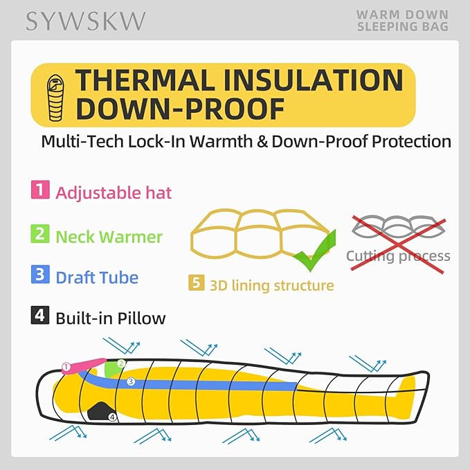 Down Sleeping Bag with Pillow, Ultralight Rectangular Sleeping Bag for Adults, Youth Backpacking,Hiking and Camping Outdoor with YKK Two-Way Zipper 680 FP Down