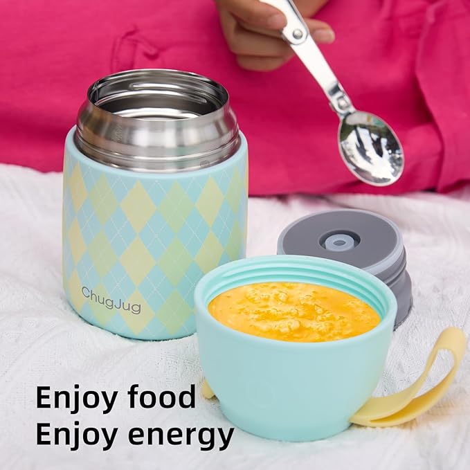 Thermo for Hot Food for Adults Kids | Wide Mouth, 26 oz Insulated Food Jar with Spoon, Leakproof Soup Thermo for School Office Travel, Thermal Steel Lunch Container Easy to Carry (Green)