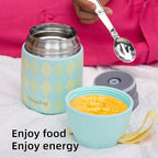 Thermo for Hot Food for Adults Kids | Wide Mouth, 26 oz Insulated Food Jar with Spoon, Leakproof Soup Thermo for School Office Travel, Thermal Steel Lunch Container Easy to Carry (Green)