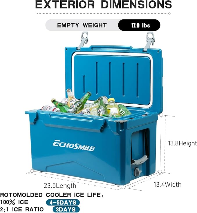 EchoSmile 25/30/35/40/60/75 Quart Rotomolded Cooler, Built to Stand up to The Rigors of The Journey