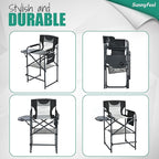 SUNNYFEEL Tall Camping Directors Chair, Portable Folding Artist Makeup Chair with Side Table, Pocket, Footrest, Heavy Duty for Beach,Trip,Picnic,Concert Outdoor Foldable Camp Lawn Chairs
