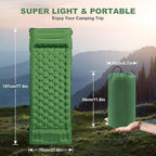 Camping Sleeping Pad with Pillow: Extra Thick 4.7 Inch Ultralight Self Inflating Air Mat, Connectable 50D Insulated Sleep Mattress for Backpacking, Camp, Hiking, Tent (Olive Green)