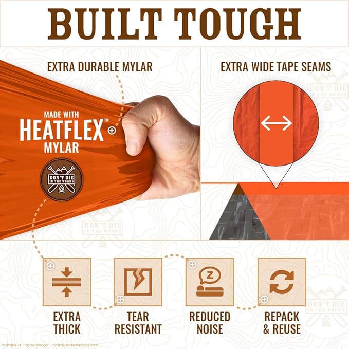 World's Toughest Ultralight Survival Tent • 2 Person Mylar Emergency Shelter Tube Tent + Paracord • Year-Round All Weather Protection for Hiking, Camping, & Outdoor Survival Kits