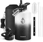 One Gallon Water Bottle Insulated, Triple Walled Vacuum Stainless Steel (Cold for 48 Hrs), Leak Proof & Non-BPA, Large Water Flask Jug with Paracord Handle & Straw Spout Lids