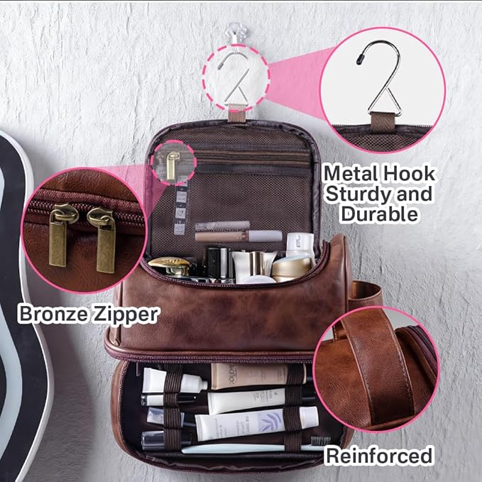 ORYG Men's Customizable Hanging Travel Toiletry Bag - Engraved Initials - Birthday Gift, Groomsmen Gift, Father's Day Gift (Black)