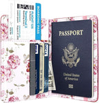 Passport Holder Cover Travel Wallet RFID Blocking Cute Flowers Passport Wallet with Elastic Band for Women,Red