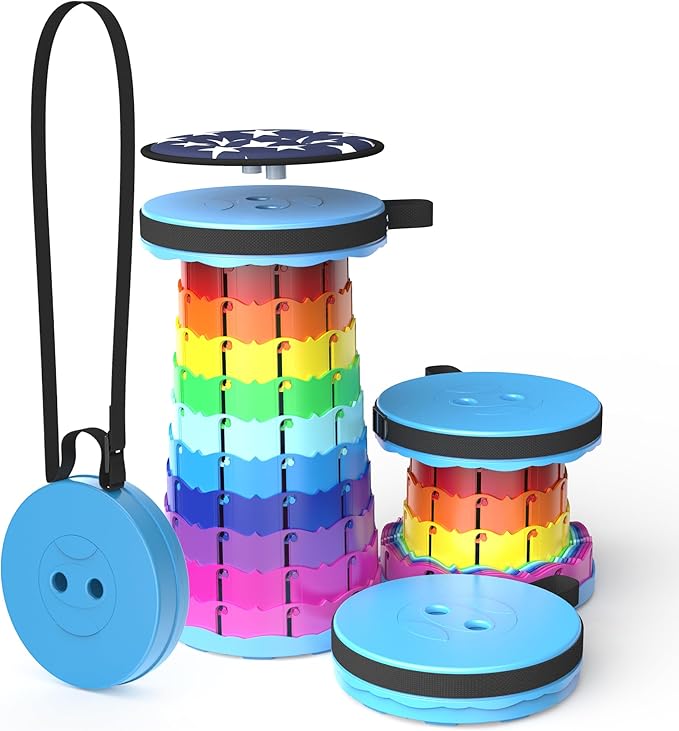 ALEVMOOM Portable Telescoping Stool with Cushion,Retractable More Sturdy Capacity 440Ib,Collapsible Adjustable Folding Stool for Camping Hiking Mountain Garden BBQ