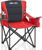 Oversized Folding Camping Chair for Adults - 450lbs Support - Heavy Duty Portable Lawn Chairs with Side Pocket Cup Holder Cooler Bag for Sports Garden Beach Fishing, Red