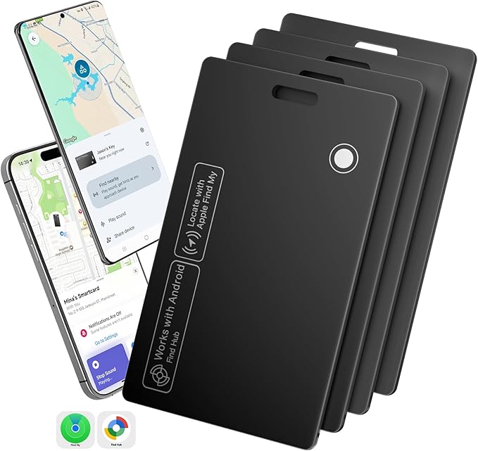 [2025 New] 4 Pack Dual Platform Rechargeable Air Tags Wallet Tracker Card, Dual System Smart Card, Compatible with Apple Find My & Google's Find Hub, Item Locator, Credit Card Size Tracker