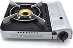 Chef Master 90235 Butane Countertop Stove 12,000 BTU, Professional Quality, Portable, with Carry Case, High Performance, Electronic Ignition, Brass Burner, Double Wind Guard, 1 Burner