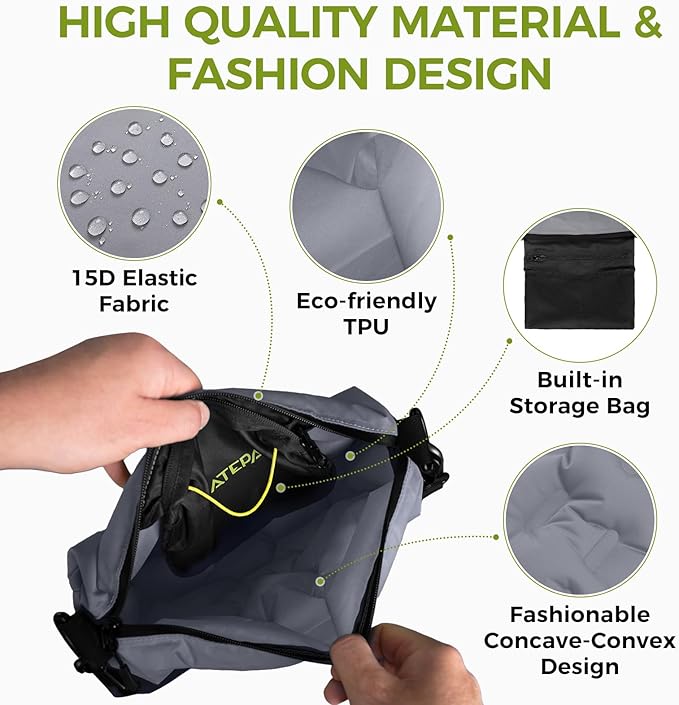 ATEPA 4-in-1 Travel Cushion, Ultralight Portable Inflatable Pillow Seat Cushion Neck & Back Support Travel Bag with Zippered Protection & Convertible Strap for Airplane Camping Backpacking