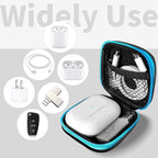 2Pack Square Earbud Case Portable EVA Carrying Case Storage Bag Cell Phone Accessories Organizer with Carabiner for Earphone, Earbud, Earpieces, SD Memory Card, Camera Chips-Blue/Red