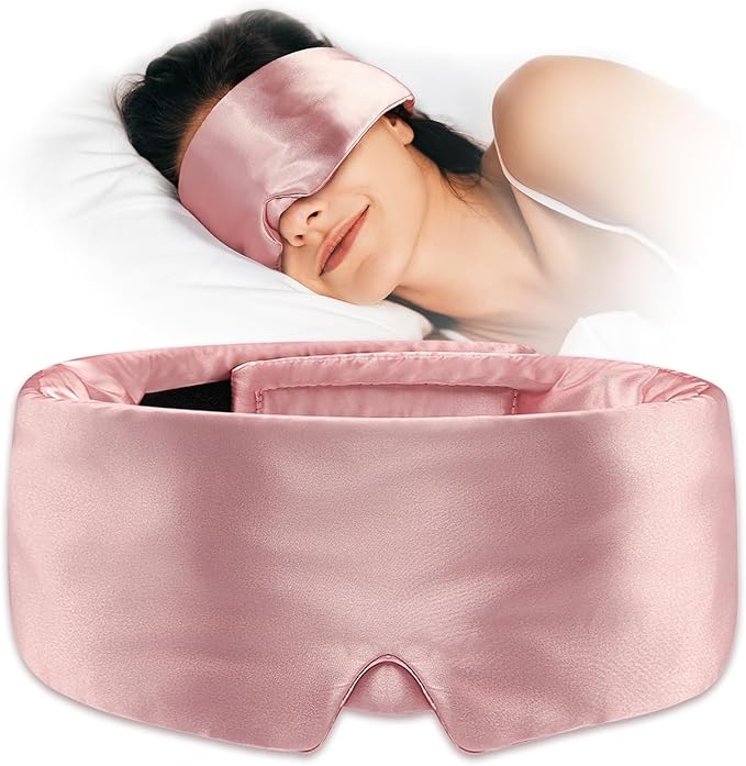 Umisleep Soft Sleep Mask, Blackout Eye Mask for Side Sleepers, Women Men Sleeping Mask, Anti-Wrinkle & Softer Than Real Mulberry Silk Eye Cover, Satin Blindfold with Adjustable Band, Pink