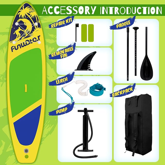 FunWater Inflatable Stand Up Paddle Board with Premium SUP Paddleboard Accessories, Anti-Slip EVA Deck, 11'/10'6'' Paddle Boards for Adults & Youth of All Skill Levels
