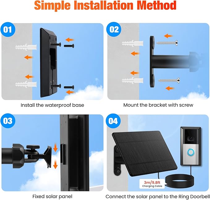 Solar Charger for Ring Doorbell,Ring Solar Panel for Video Doorbell 3/3 Plus/4,Battery Doorbell Plus/Pro(U-Shaped Port)