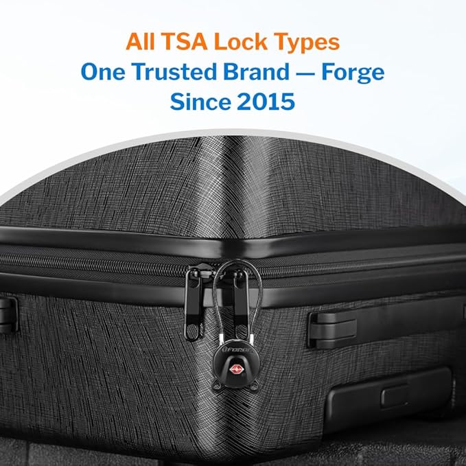 FORGE TSA Approved Luggage Locks Keyed Alike, TSA006 Dimple Key Travel Lock with Zinc Alloy Metal Body, Secure Cable Lock for Suitcase, Backpack, Luggage & Toolbox, Black 2 Pack.