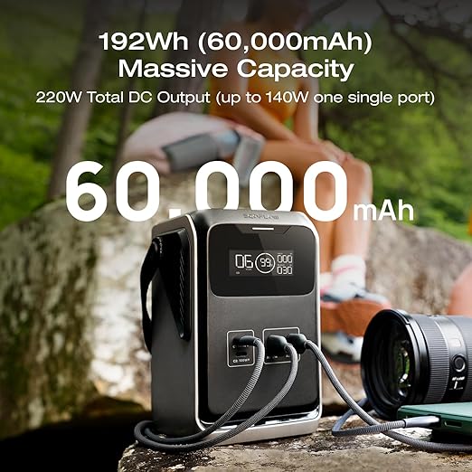 EF ECOFLOW TRAIL 200 DC Portable Power Station with Camping Lamp, 192Wh LiFePO4 Battery, Solar Generator, 220W DC Output, Compact Power Bank for Camping, Travel, Outdoors, and Emergency Use