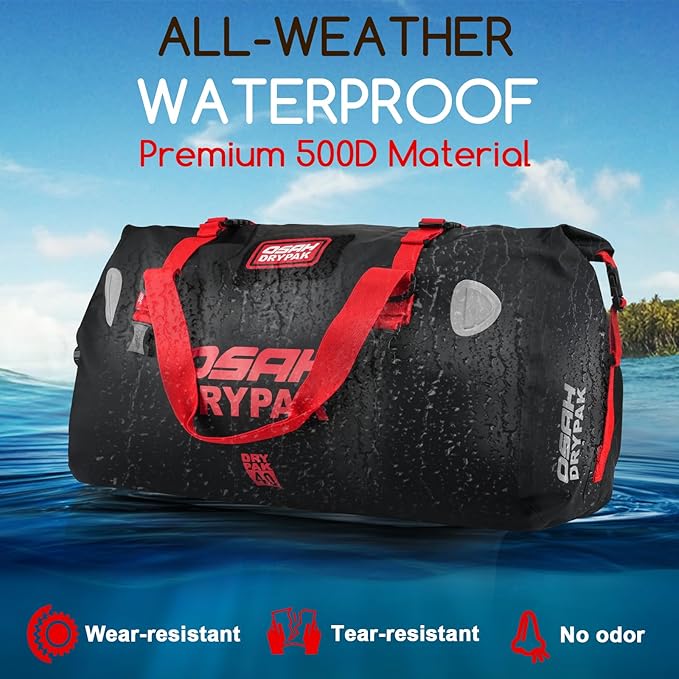 Waterproof Duffel Bag - Motorcycle Dry Bag Tail Bag with Large Storage Space, Waterproof Luggage Duffle Bags with Outer Mesh Zipper Pocket for Camping, Kayaking, Fishing & Traveling